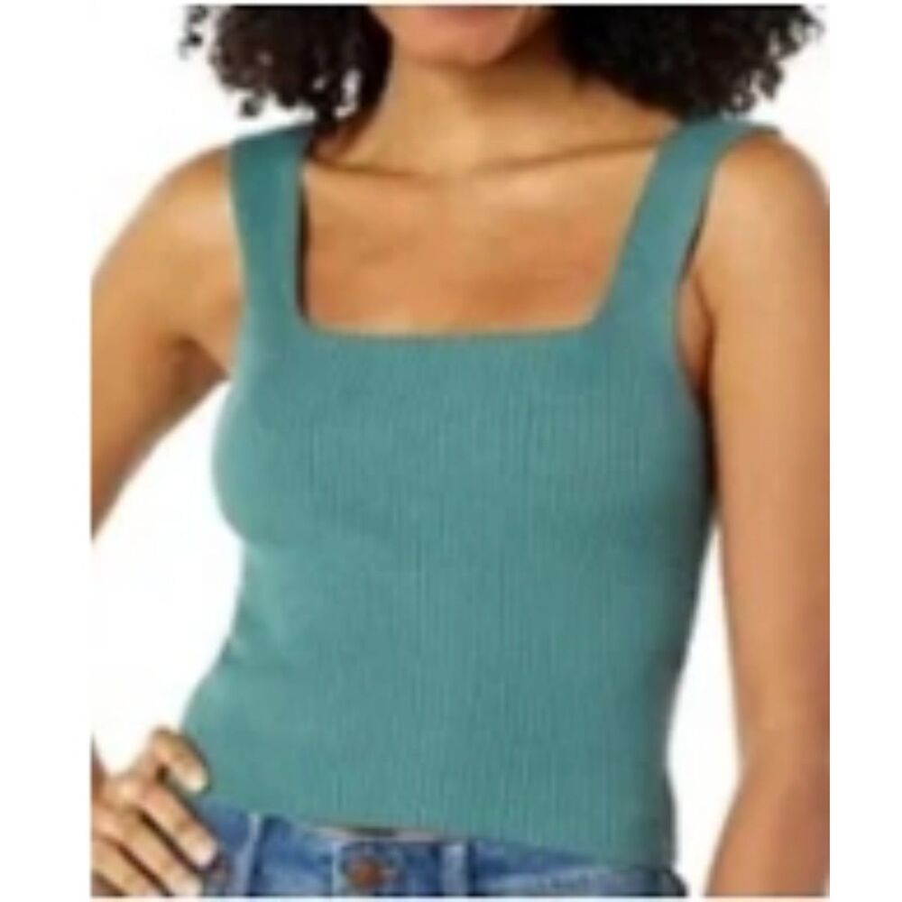 SZ L Abercrombie & Fitch Elevated Square Neck Ribbed Crop Tank Sage - Picture 5 of 6